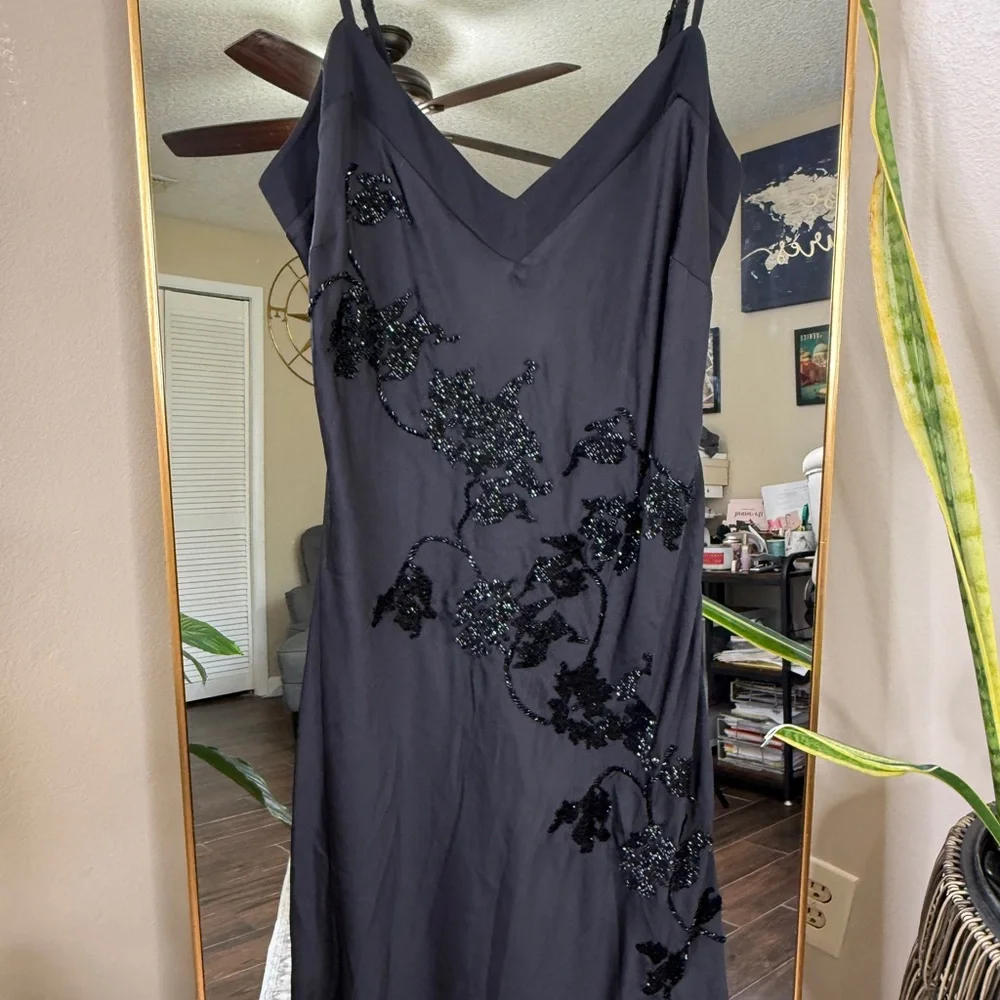 House of CB ANASTELLE Black Hand Beaded Embellished Satin Maxi Dress NWT - Picture 8 of 11